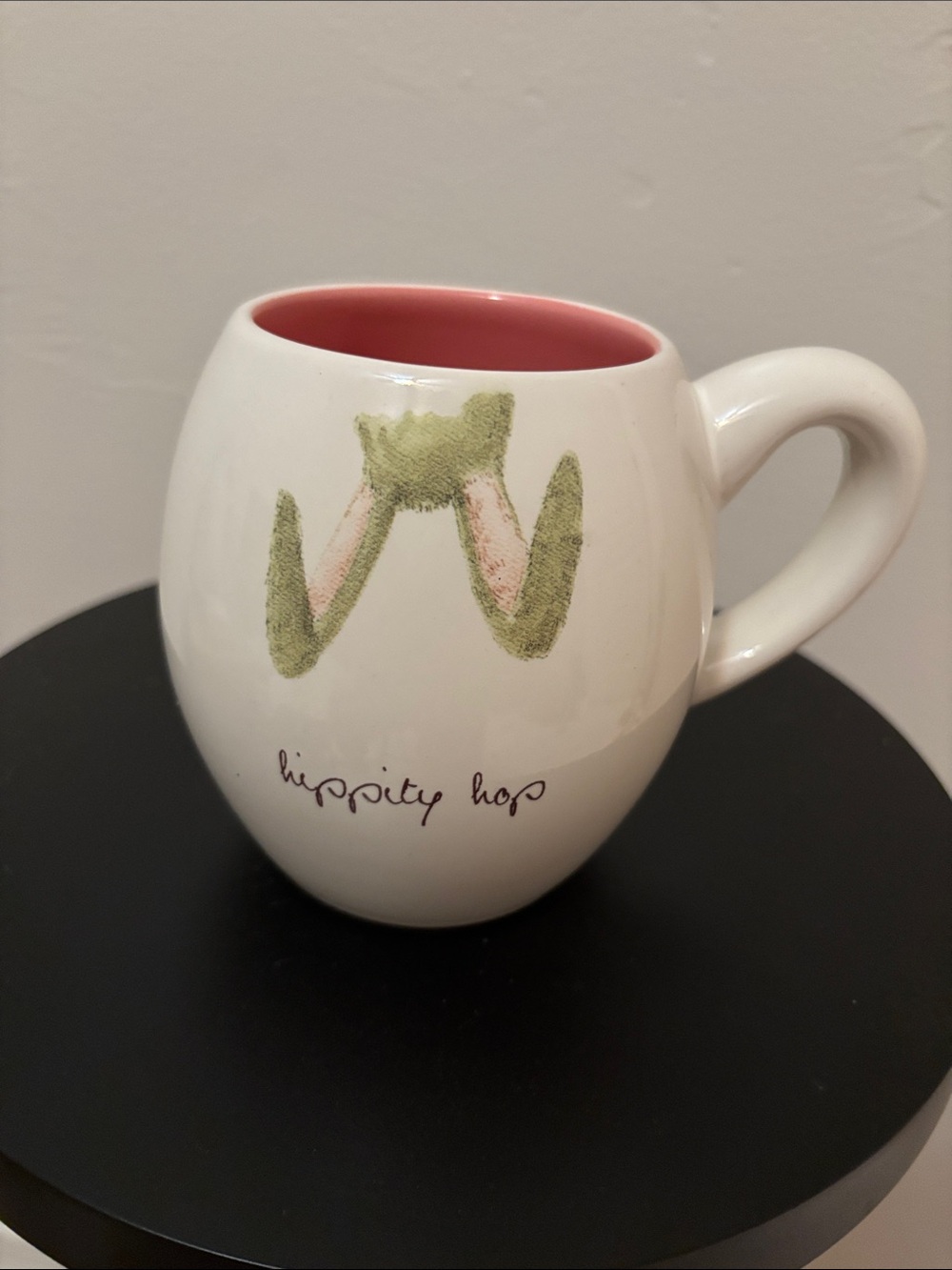 Ceramic 'Hippity Hop' Bunny Ears Mug - White with Pink Interior Rae Dunn